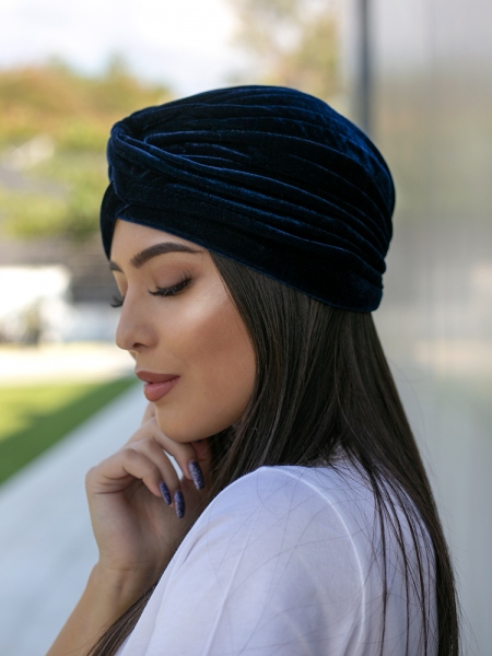 DARK BLUE VELVET TURBAN