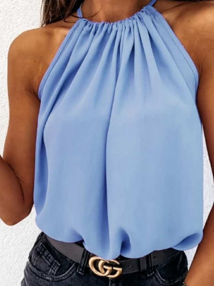 blue chiffon top