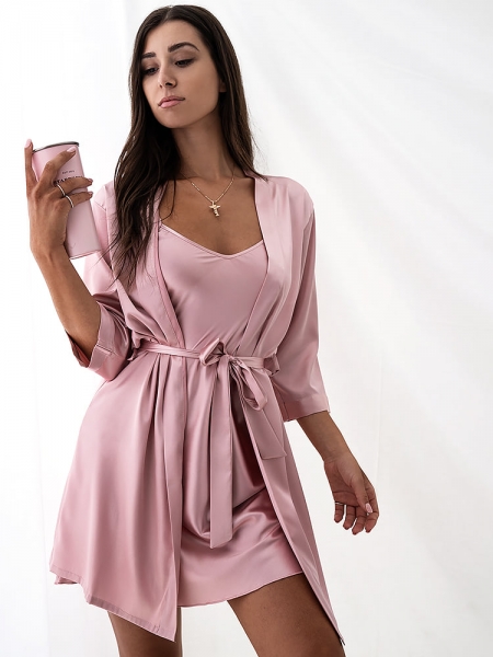 BITTER PINK SATIN KIMONO & DRESS