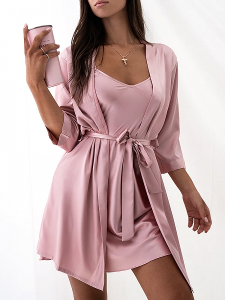 BITTER PINK SATIN KIMONO & DRESS