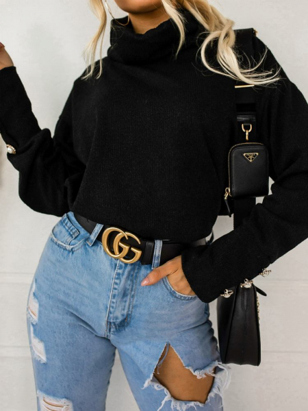 MERINA BLACK KNITTED BLOUSE