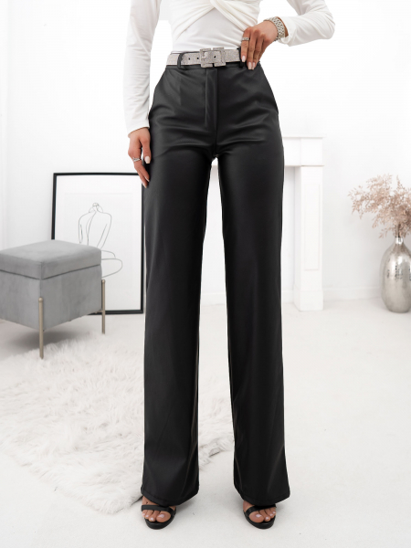 BLACK ECO LEATHER PANTS -PEGGY