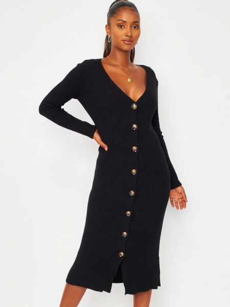 DELILAH BLACK KNITTED MAXI DRESS