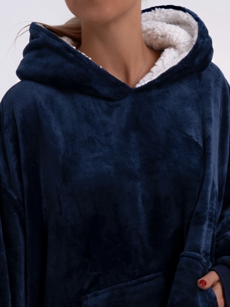 AKITA UNISEX OVERSIZED DARK BLUE TEDDY BLANKET HOODIE