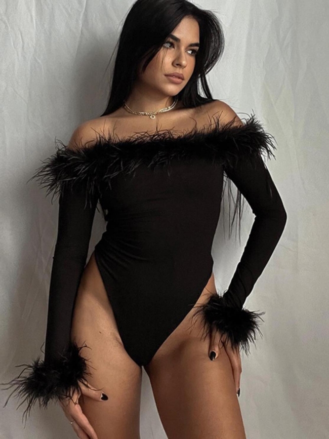 SABRINA BLACK FEATHER BODYSUIT