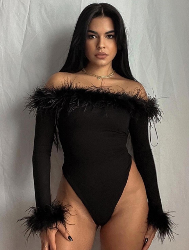 SABRINA BLACK FEATHER BODYSUIT