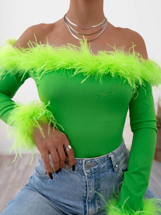 SABRINA LIME GREEN FEATHER...