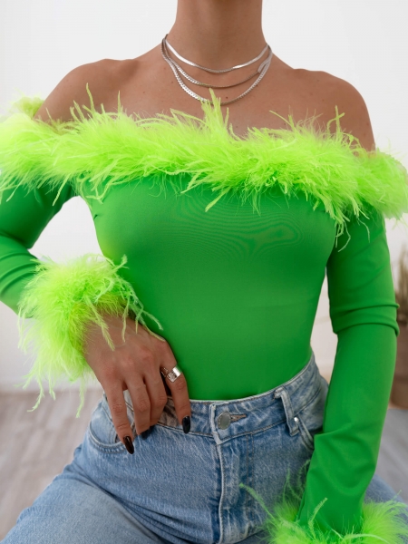 SABRINA LIME GREEN FEATHER BODYSUIT