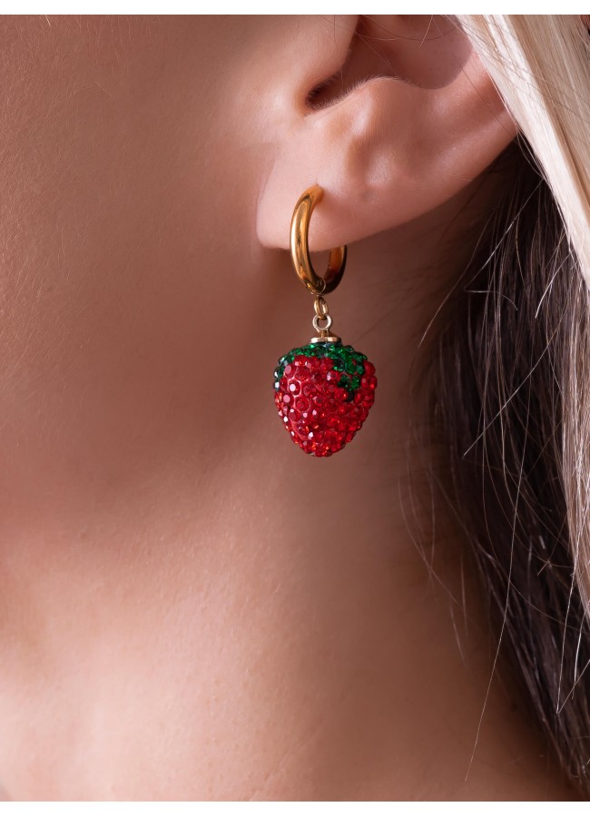 STRAWBERRY GOLD HOOP EARRINGS