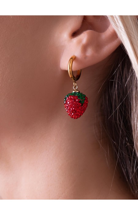 STRAWBERRY GOLD HOOP EARRINGS