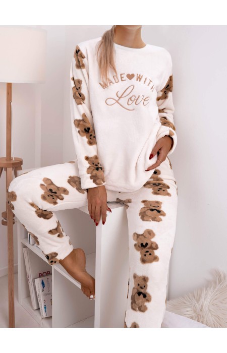 WHITE VELOUR PAJAMAS - LOVE BEARS