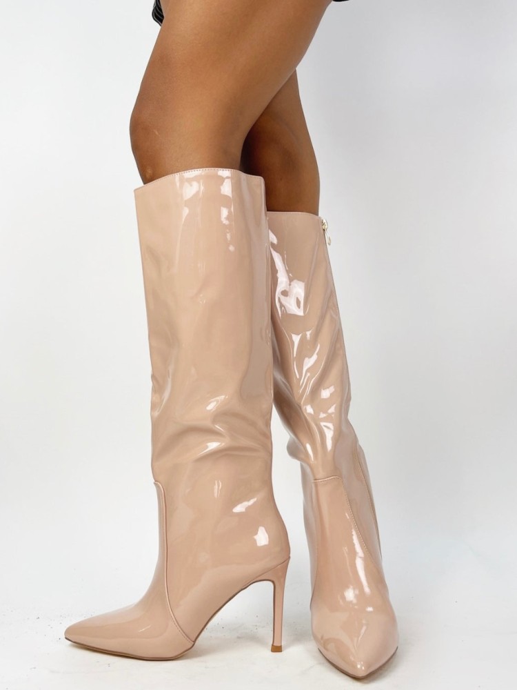 BATTY PATENT NUDE BOOTS