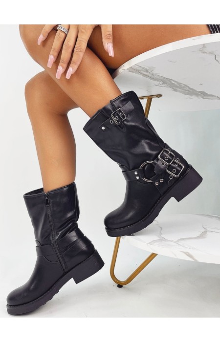 CHRISTINE BLACK BIKER BOOTS