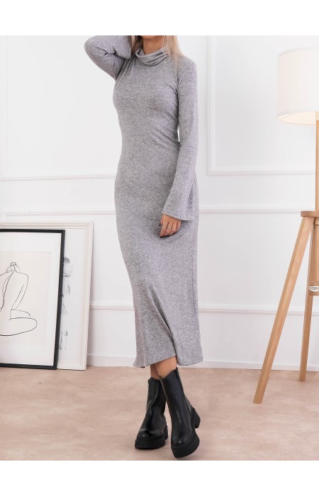 ALFONSO GREY TURTLENECK MIDI DRESS