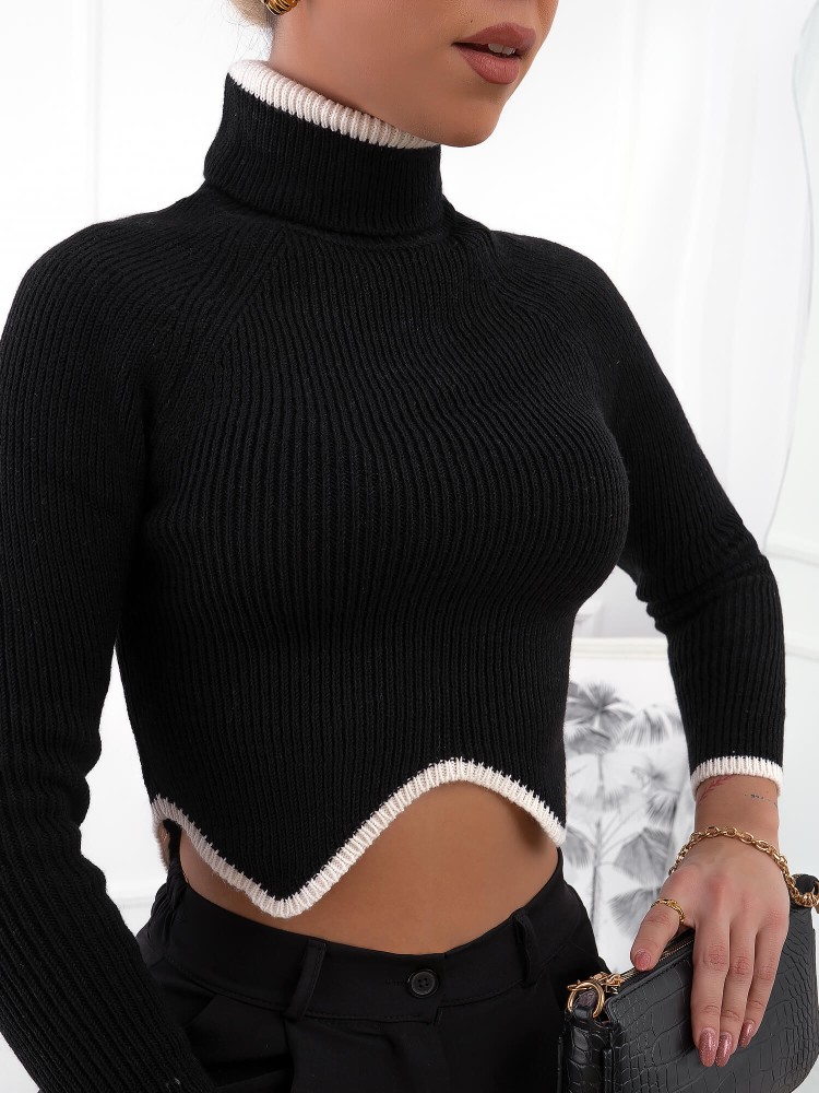 ALBIO BLACK CROP KNITTED BLOUSE