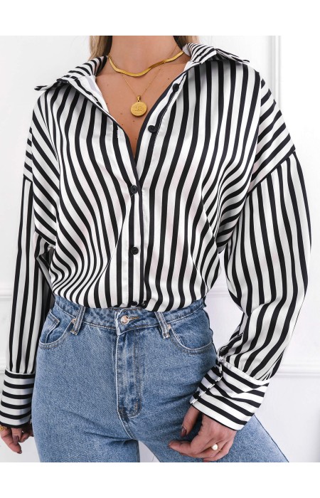 BLACK STRIPPED SATIN SHIRT - FIORENTINO