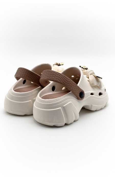 CREAM CAMEL CLOGS - BOW