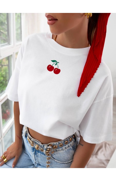 TSHIRT WHITE WITH CHERRY - SERENE