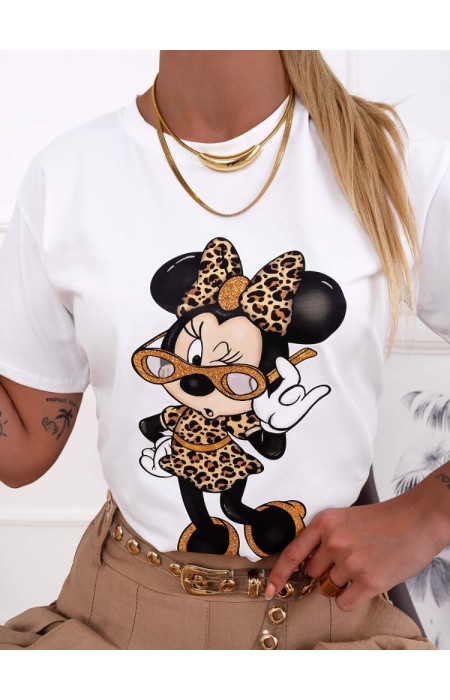 WHITE WITH LEOPARD T-SHIRT - MINNIE