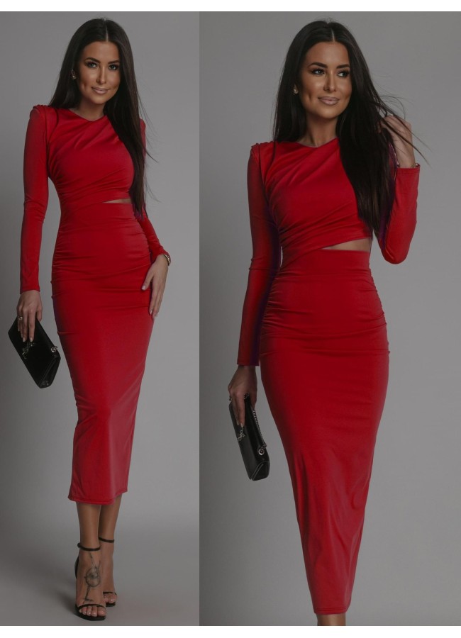 LONG SLEEVE MIDI DRESS - FUEGO