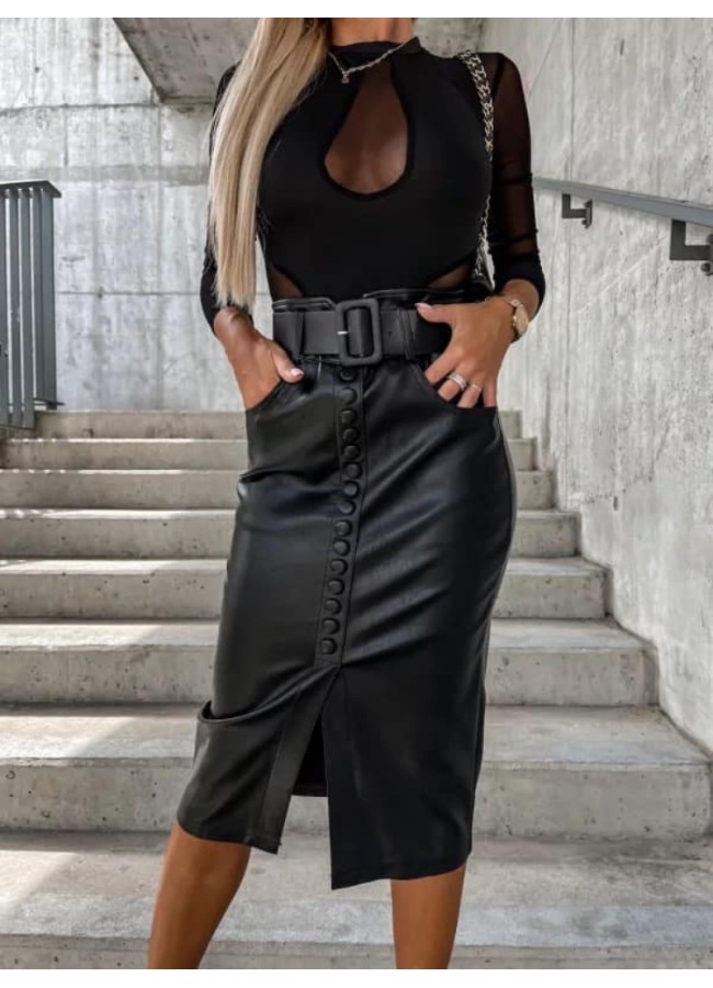 BLACK LEATHER SKIRT - TZINI