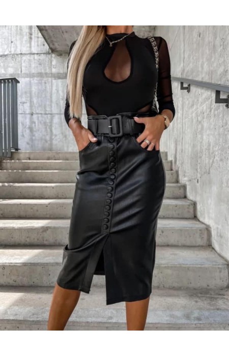 BLACK LEATHER SKIRT - TZINI