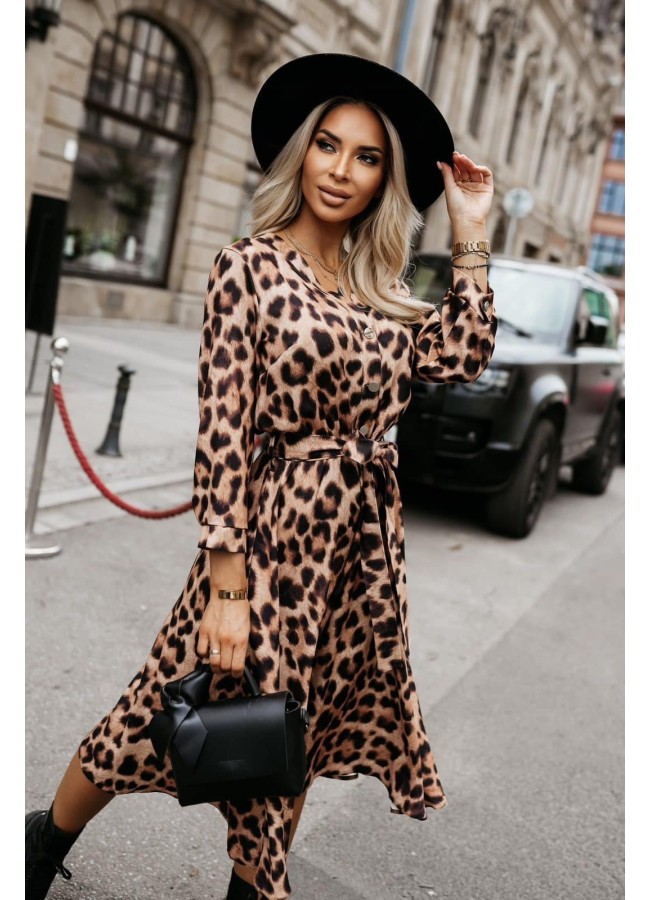 LEOPARD BROWN MIDI DRESS -...