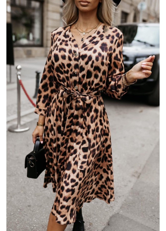 LEOPARD BROWN MIDI DRESS -...