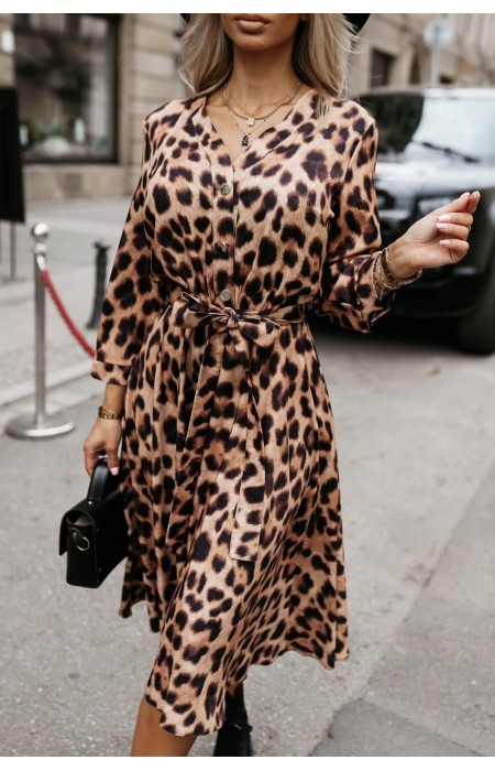 LEOPARD BROWN MIDI DRESS - CATRINE