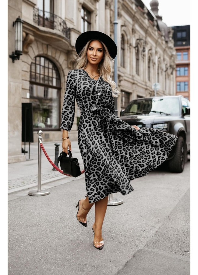 LEOPARD GREY MIDI DRESS -...