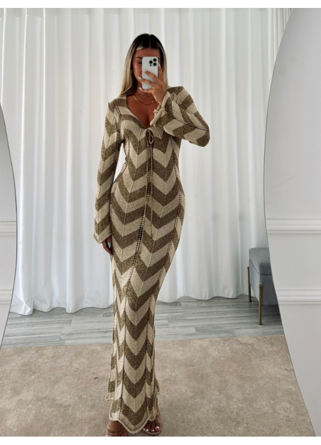 LONG LUREX GOLD WITH BROWN DRESS - ADUANETA