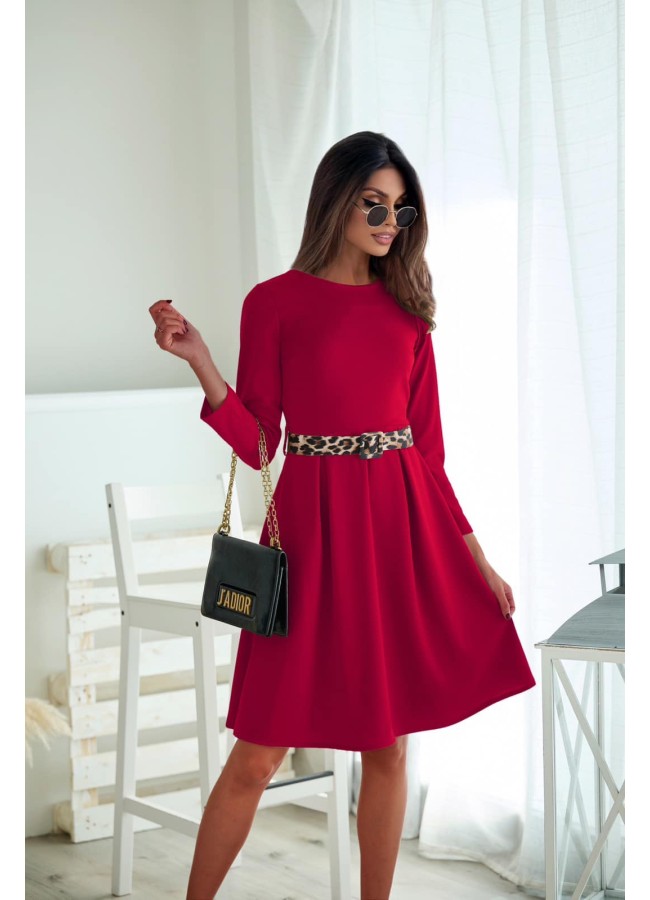 MIDI DRESS WITH LEOPARD BELT- SOUAREZ