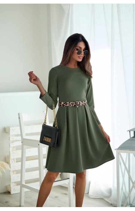 MIDI DRESS WITH LEOPARD BELT- SOUAREZ