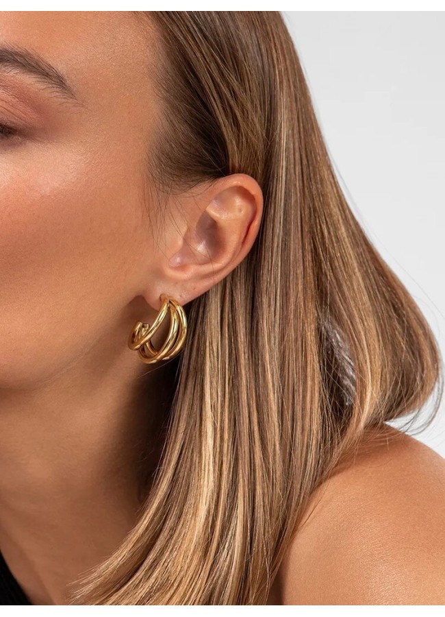 TRIPLE GOLD HOOP EARRINGS