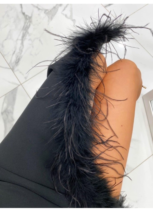 BLACK DRESS WITH FEATHERS...