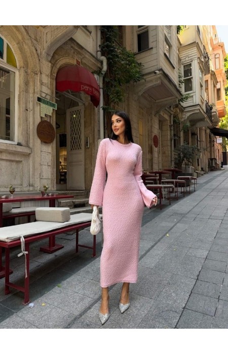 PINK KNITTED MAXI DRESS - EVANTHIA