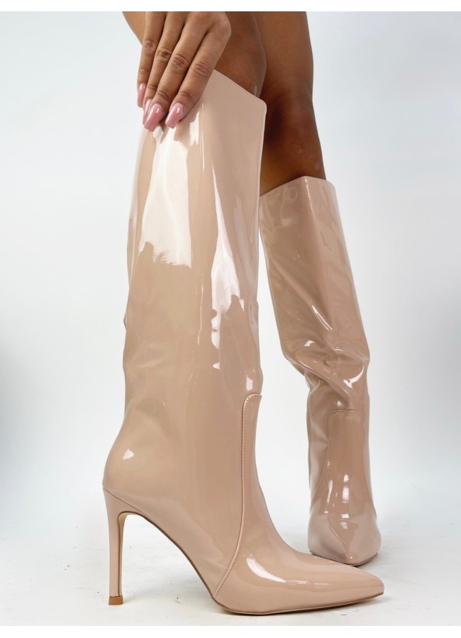 BATTY PATENT NUDE BOOTS