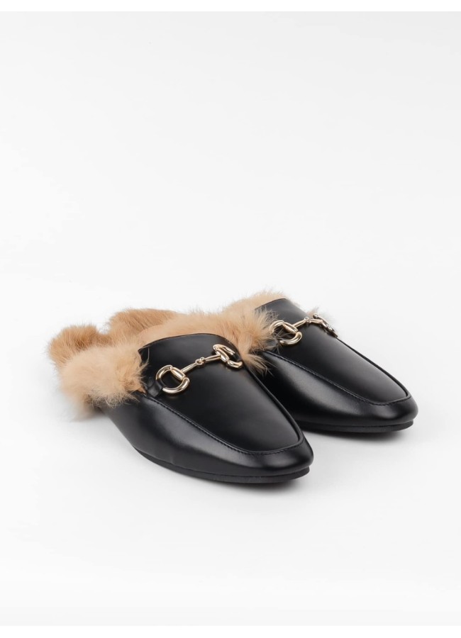 BLACK FLAT SLIPPERS - SONIA