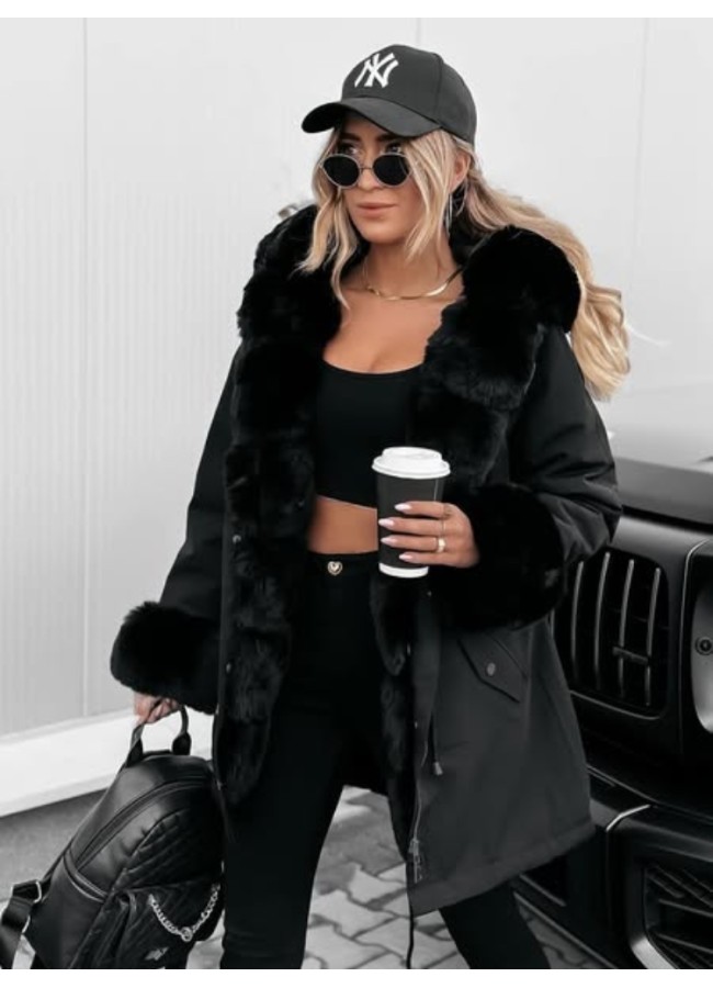 BLACK JACKET WITH BLACK FUR - FLORENTIA