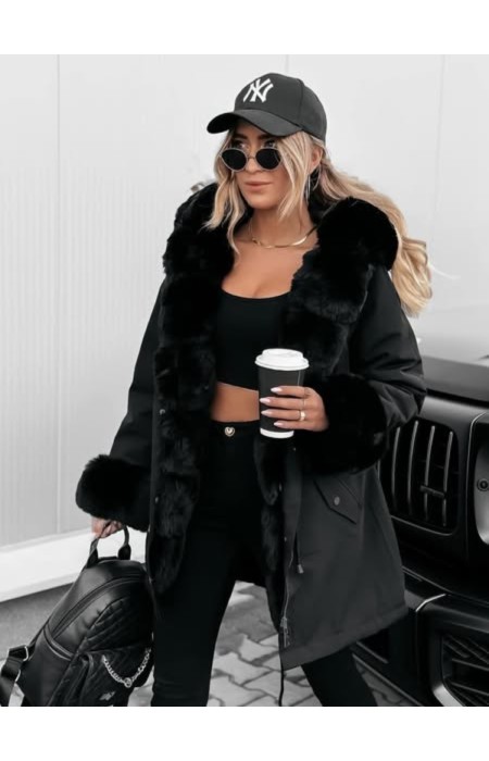 BLACK JACKET WITH BLACK FUR - FLORENTIA