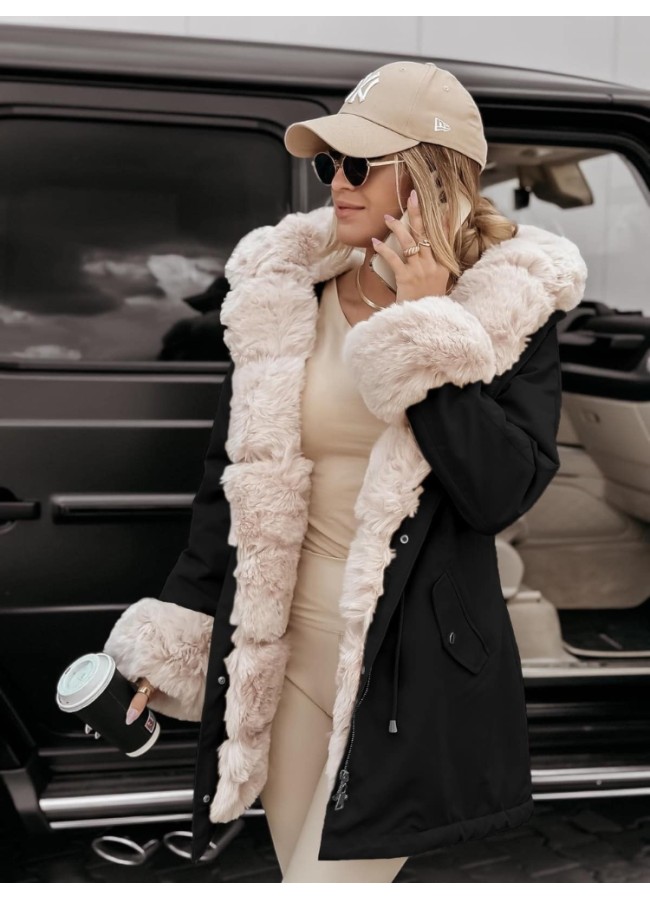 BLACK JACKET WITH BEIGE FUR...