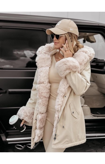 BEIGE JACKET WITH BEIGE FUR - FLORENTIA