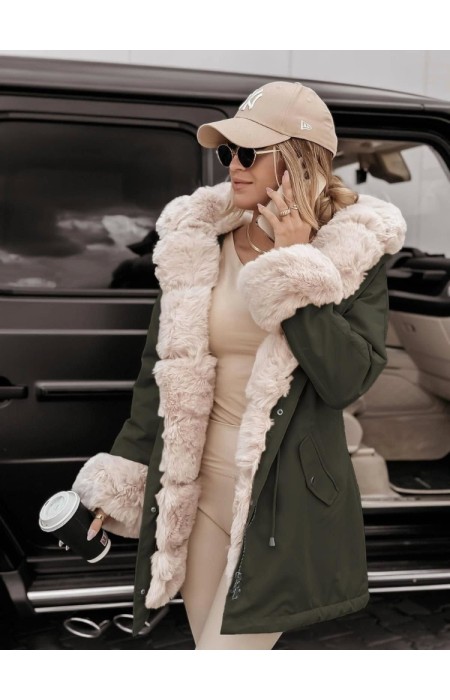 GREEN JACKET WITH BEIGE FUR - FLORENTIA