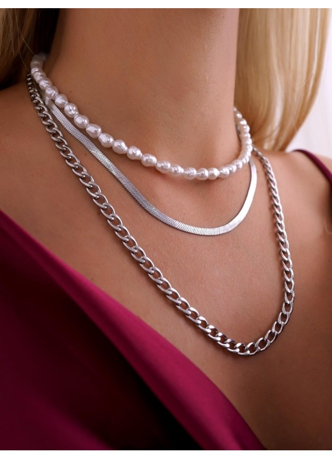 FILOMENA SILVER TRIPLE NECKLACE