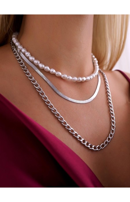 FILOMENA SILVER TRIPLE NECKLACE