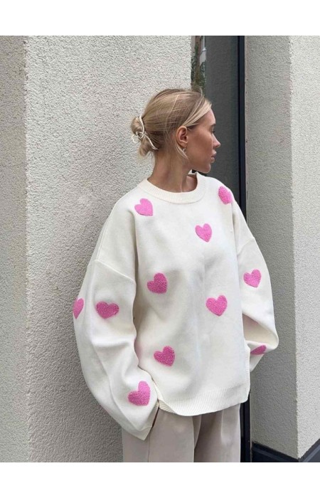 WHITE KNITTED WITH PINK HEARTS - CUTENESS