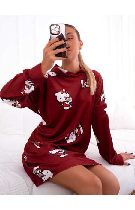 BURGUNDY VELVET NIGHTY - HELLO KITTY