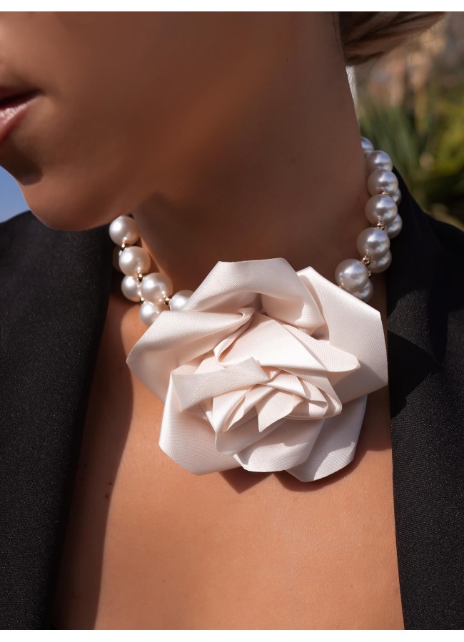 BEIGE FLOWER CHOKER WITH...