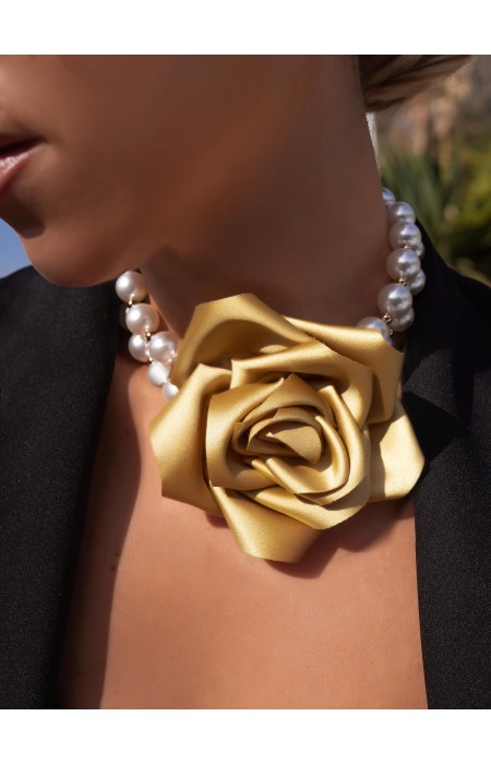 GOLD FLOWER CHOKER WITH PEARLS - FLOPEL