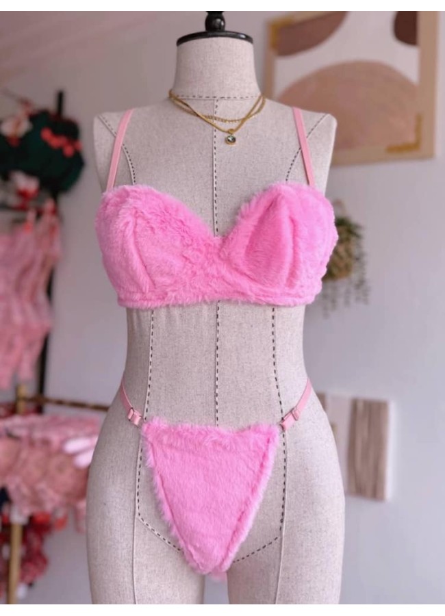 PINK FUR UNDERWEAR SET -...